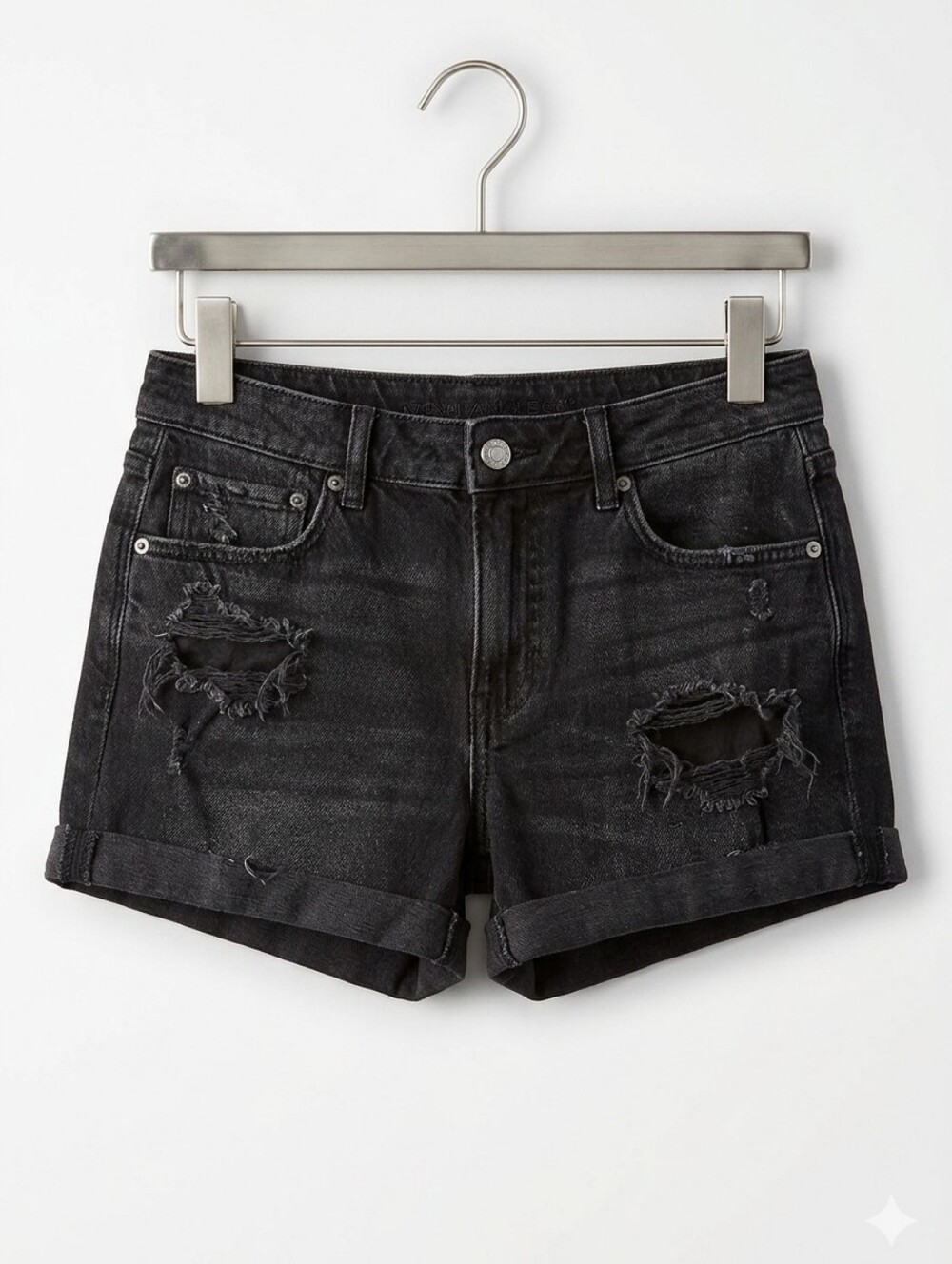 American Eagle Women's Black Washed Distressed Jean Shorts ~Size 8